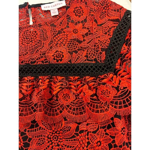 RED CARTER Sheffield Red Lace Top In Carmine Cold Shoulder Size XS - Picture 6 of 8